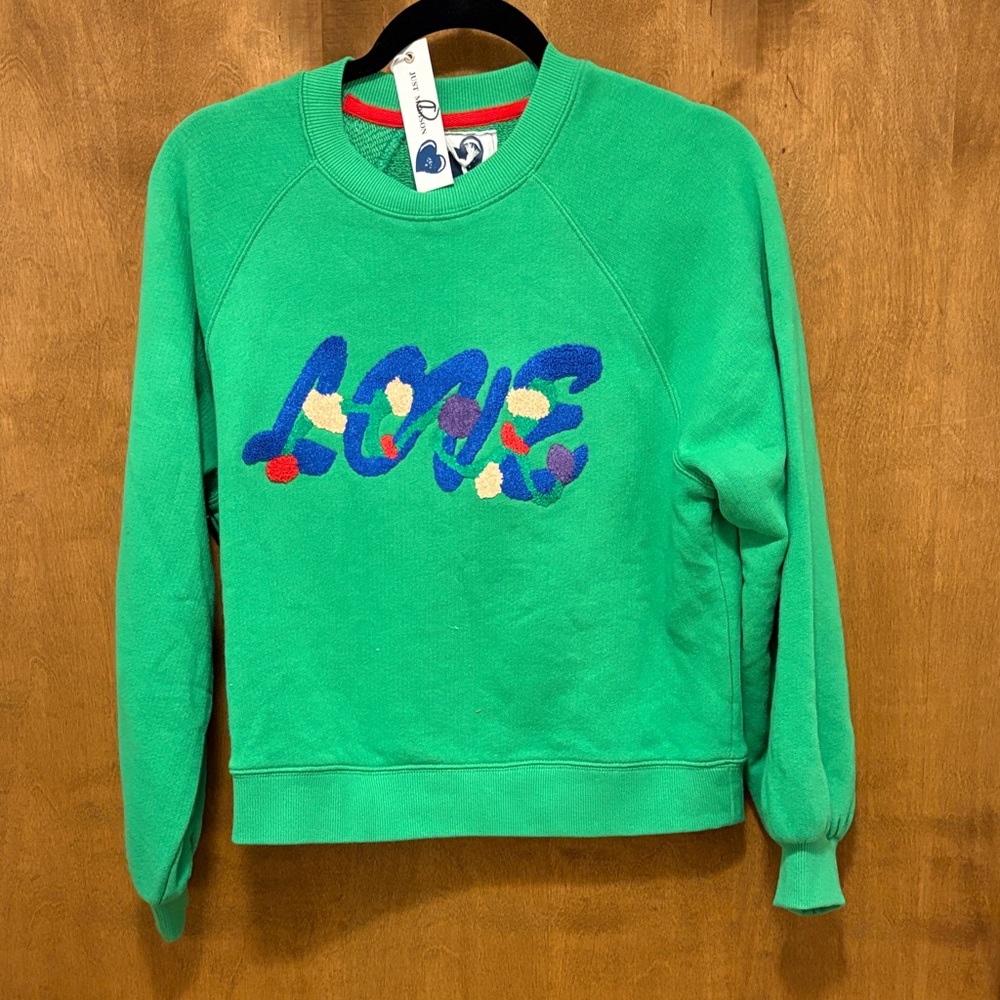 542. Just Madison Green "LOVE" Embroidered Crewneck Sweatshirt